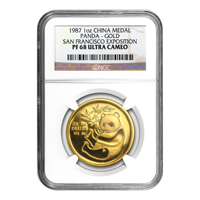 1 oz 1987 Chinese Panda NGC PF-68 Ultra Cameo San Francisco Expo Gold Coin
